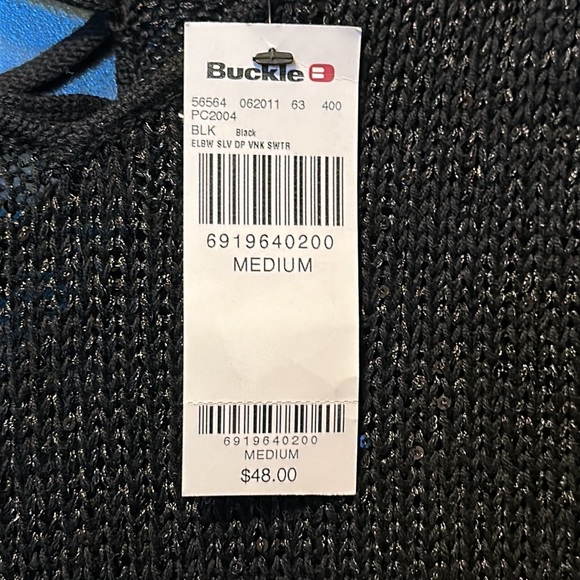 Buckle BKE black metallic thread sequined back lace-up v-neck sweater NWT - Picture 2 of 5